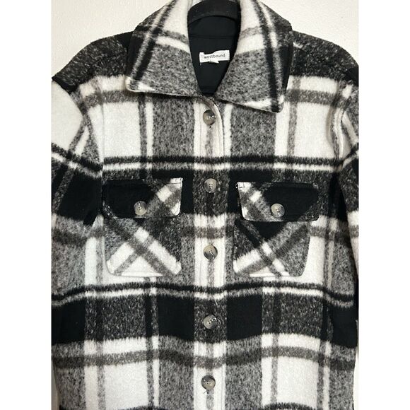 WESTBOUND Women's Plaid Shacket Black Gray Size Small Pockets Button Front - Picture 3 of 9